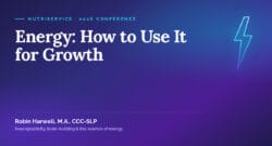 Energy: How to Use It for Growth — 2026 Nutriservice Conference session by Robin Harwell, indigo-to-violet gradient with a cyan lightning bolt